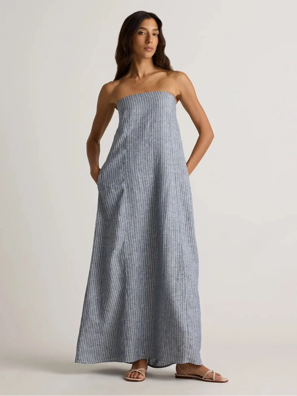 100% European Linen Strapless Maxi Dress - Picture 5 of 11